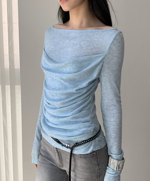 Vipoa(ヴィポア)の「ドレープレイヤードシアーカットソー(Tシャツ/カットソー・レディース・ブラック/グリーン/ブルー/ホワイト・FREE)」の1枚目の写真