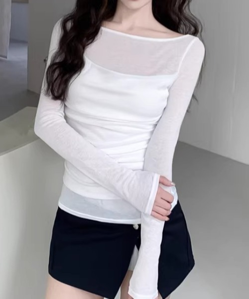 Vipoa(ヴィポア)の「ドレープレイヤードシアーカットソー(Tシャツ/カットソー・レディース・ブラック/グリーン/ブルー/ホワイト・FREE)」の10枚目の写真