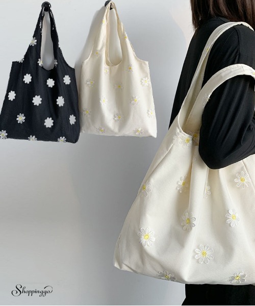 shoppinggo（ショッピングゴー）の「トートバッグ レディース ハンドバッグ カバン バッグ 大容量 花柄 布 カバントート 手提げ（トートバッグ・レディース・ブラック/ベージュ・FREE）」の3枚目の写真