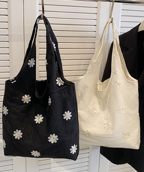 shoppinggo（ショッピングゴー）の「トートバッグ レディース ハンドバッグ カバン バッグ 大容量 花柄 布 カバントート 手提げ（トートバッグ・レディース・ブラック/ベージュ・FREE）」の6枚目の写真