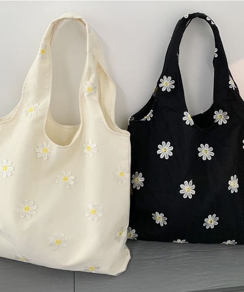 shoppinggo（ショッピングゴー）の「トートバッグ レディース ハンドバッグ カバン バッグ 大容量 花柄 布 カバントート 手提げ（トートバッグ・レディース・ブラック/ベージュ・FREE）」の7枚目の写真
