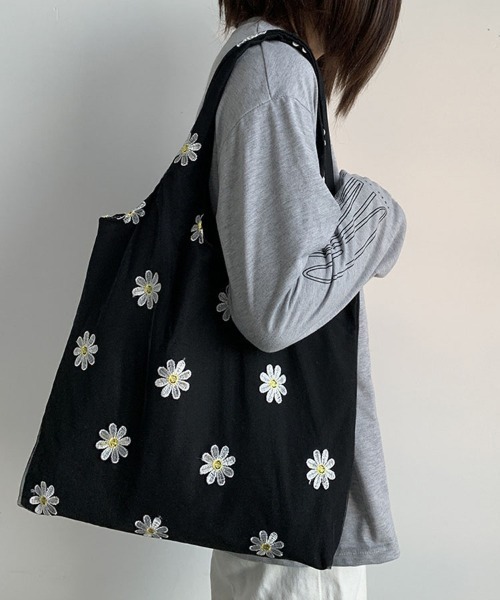 shoppinggo（ショッピングゴー）の「トートバッグ レディース ハンドバッグ カバン バッグ 大容量 花柄 布 カバントート 手提げ（トートバッグ・レディース・ブラック/ベージュ・FREE）」の20枚目の写真