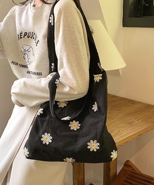 shoppinggo（ショッピングゴー）の「トートバッグ レディース ハンドバッグ カバン バッグ 大容量 花柄 布 カバントート 手提げ（トートバッグ・レディース・ブラック/ベージュ・FREE）」の21枚目の写真