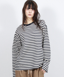 STRIPE LOOSE-FIT LONG SLEEVE TEE -  Dark Navy