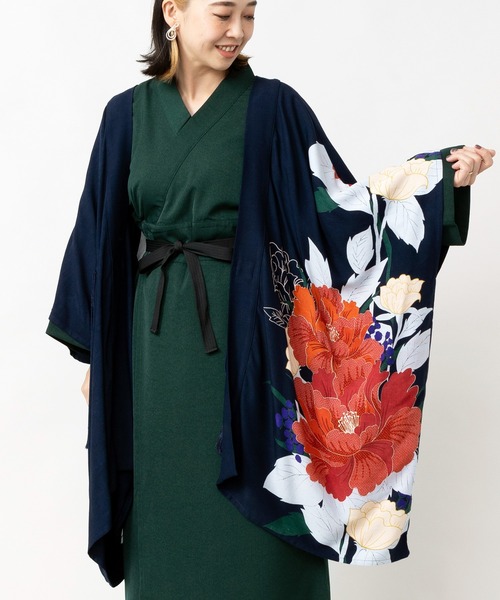 倭物やカヤ(ワモノヤカヤ)の「【倭物やカヤ】花つづりUV羽織(カーディガン/ボレロ・レディース・グリーン系その他/ネイビー/エンジ・FREE)」の1枚目の写真