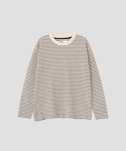 MHL.(エムエイチエル)の「TEXTURED COTTON STRIPE(Tシャツ/カットソー・メンズ・ダークグリーン/ライトベージュ・LARGE/MEDIUM)」の5枚目の写真