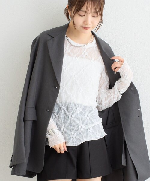 mystic(ミスティック)の「【ZOZO限定ITEM】フラワーレースロングTシャツ(Tシャツ/カットソー・レディース・ブラウン/オフホワイト・FREE)」の1枚目の写真
