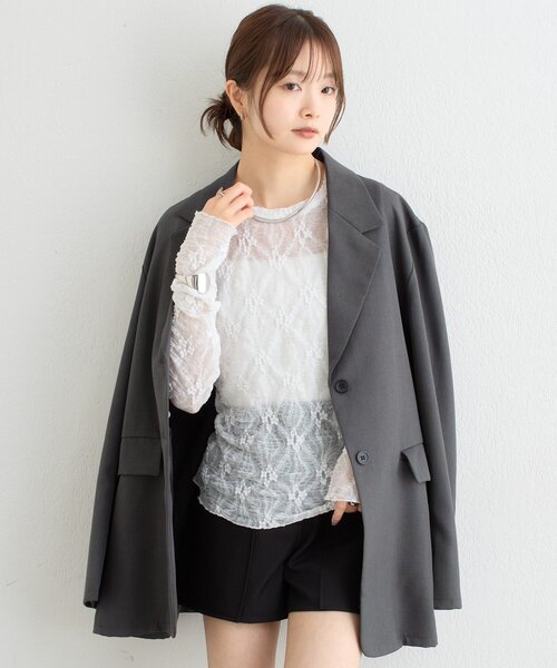 mystic(ミスティック)の「【ZOZO限定ITEM】フラワーレースロングTシャツ(Tシャツ/カットソー・レディース・ブラウン/オフホワイト・FREE)」の4枚目の写真