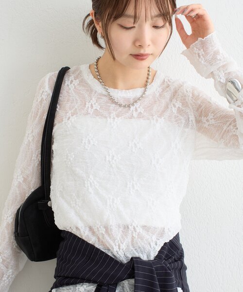 mystic(ミスティック)の「【ZOZO限定ITEM】フラワーレースロングTシャツ(Tシャツ/カットソー・レディース・ブラウン/オフホワイト・FREE)」の12枚目の写真