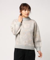 ガーリーな花柄ジャガードがコーデのポイントに！ふわふわモヘアタッチフラワー柄ジャガードニットトップス/レディースセーター/長袖[C3033]神戸レタス