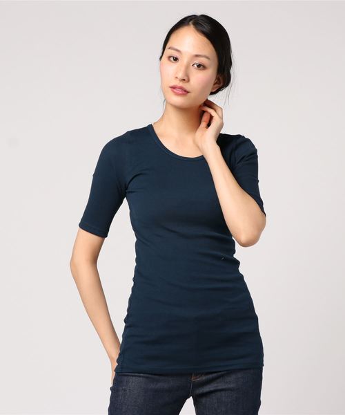 Born（ボーン）の「Born Half Sleeve Rib T-shirts/ボーン ハーフ スリーブ リブ Tシャツ（Tシャツ/カットソー・レディース・オフホワイト/パープル/チャコールグレー/ブラック/レッド/オリーブ/ネイビー・FREE）」の5枚目の写真