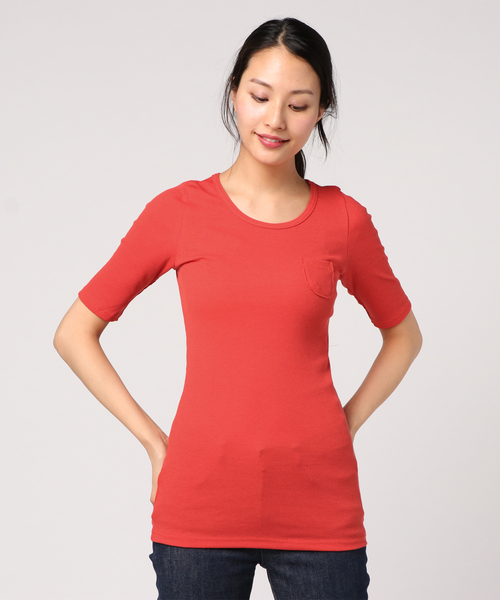 Born（ボーン）の「Born Half Sleeve Rib T-shirts/ボーン ハーフ スリーブ リブ Tシャツ（Tシャツ/カットソー・レディース・オフホワイト/パープル/チャコールグレー/ブラック/レッド/オリーブ/ネイビー・FREE）」の7枚目の写真