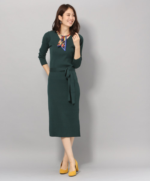 Andemiu（アンデミュウ）の「リブＩラインニットワンピース7分袖811853（ワンピース・レディース・グリーン/モカ/ネイビー・FREE）」の6枚目の写真