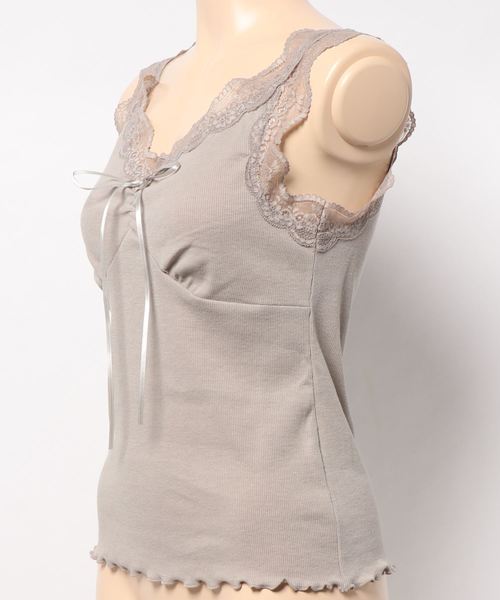 one after another NICE CLAUP（ワンアフターアナザーナイスクラップ）の「リボン付き レースタンク（タンクトップ・レディース・ダークブラウン/オフホワイト/アイボリー/グレイッシュベージュ/ライトベージュ/スモークピンク/モカ・FREE）」の10枚目の写真