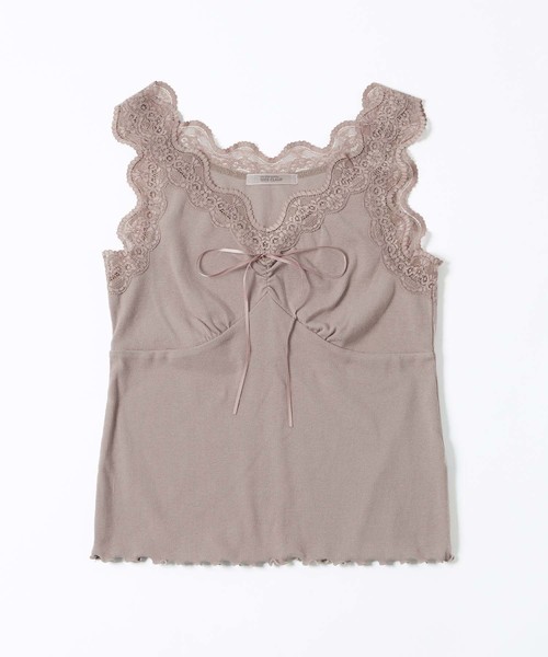 one after another NICE CLAUP（ワンアフターアナザーナイスクラップ）の「リボン付き レースタンク（タンクトップ・レディース・ダークブラウン/オフホワイト/アイボリー/グレイッシュベージュ/ライトベージュ/スモークピンク/モカ・FREE）」の5枚目の写真