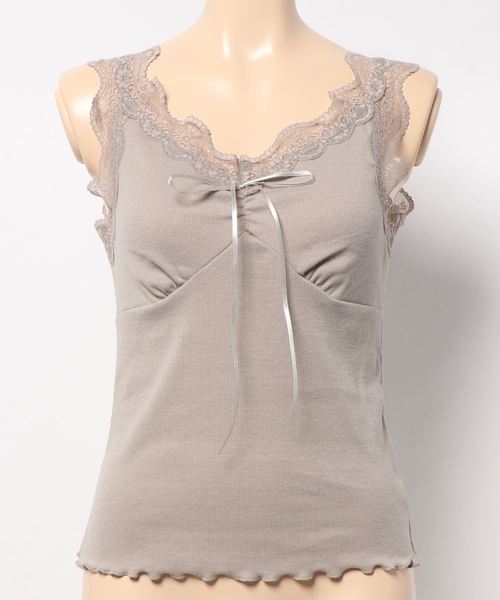 one after another NICE CLAUP（ワンアフターアナザーナイスクラップ）の「リボン付き レースタンク（タンクトップ・レディース・ダークブラウン/オフホワイト/アイボリー/グレイッシュベージュ/ライトベージュ/スモークピンク/モカ・FREE）」の17枚目の写真