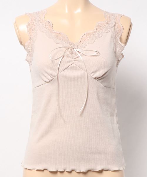one after another NICE CLAUP（ワンアフターアナザーナイスクラップ）の「リボン付き レースタンク（タンクトップ・レディース・ダークブラウン/オフホワイト/アイボリー/グレイッシュベージュ/ライトベージュ/スモークピンク/モカ・FREE）」の11枚目の写真