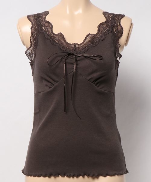 one after another NICE CLAUP（ワンアフターアナザーナイスクラップ）の「リボン付き レースタンク（タンクトップ・レディース・ダークブラウン/オフホワイト/アイボリー/グレイッシュベージュ/ライトベージュ/スモークピンク/モカ・FREE）」の20枚目の写真