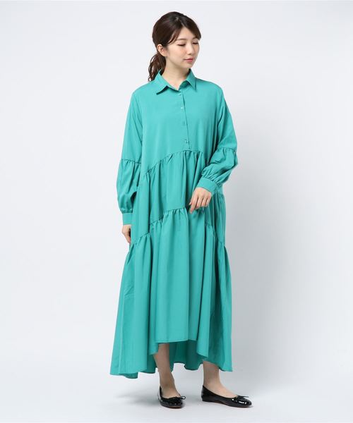 KOBE LETTUCE(コウベレタス)の「ボリュームティアードロングシャツワンピース(ワンピース・レディース・ホワイト/ブラック/モカ/ストライプ/グリーン・FREE)」の4枚目の写真