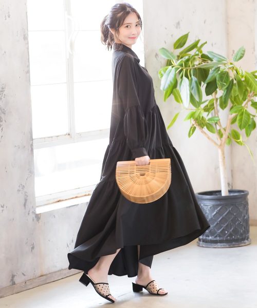 KOBE LETTUCE(コウベレタス)の「ボリュームティアードロングシャツワンピース(ワンピース)」|ブラック
