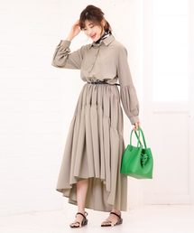 ボリュームティアードロングシャツワンピース