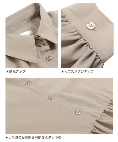 KOBE LETTUCE(コウベレタス)の「ボリュームティアードロングシャツワンピース(ワンピース・レディース・ホワイト/ブラック/モカ/ストライプ/グリーン・FREE)」の12枚目の写真