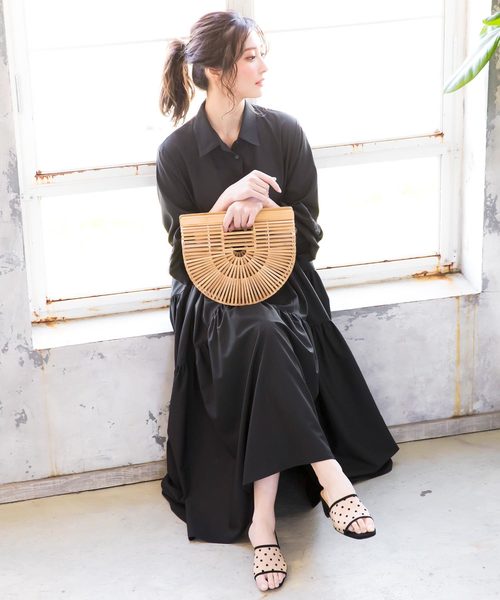 KOBE LETTUCE(コウベレタス)の「ボリュームティアードロングシャツワンピース(ワンピース・レディース・ホワイト/ブラック/モカ/ストライプ/グリーン・FREE)」の8枚目の写真