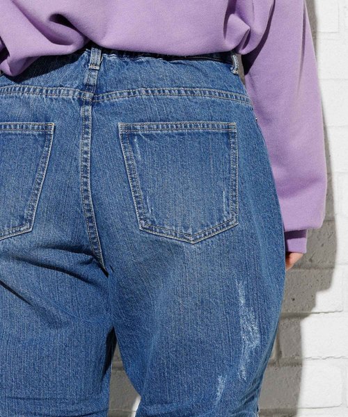 WEGO(ウィゴー)の「WEGO/ダメージタックデニムマムパンツ(デニムパンツ・レディース・インディゴブルー/ライトインディゴブルー/ブルー系その他/ブルー系その他2・SMALL/MEDIUM/LARGE)」の7枚目の写真