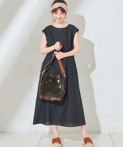 natural couture(ナチュラルクチュール)の「Wドロストリボンギャザーワンピース(ワンピース・レディース・ブラック/ベージュ/オレンジ/グリーン/ブラック系その他/ベージュ系その他・FREE)」の21枚目の写真