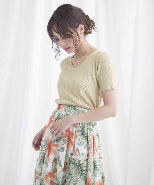 LUGG NAGG(ラグナグ)の「【Jewelobe/ ジュエローブ】 Vネット半袖TOPS(Tシャツ/カットソー・レディース・ブラック/オフホワイト/ピンク/イエロー/ブルー/グリーン・FREE)」の6枚目の写真