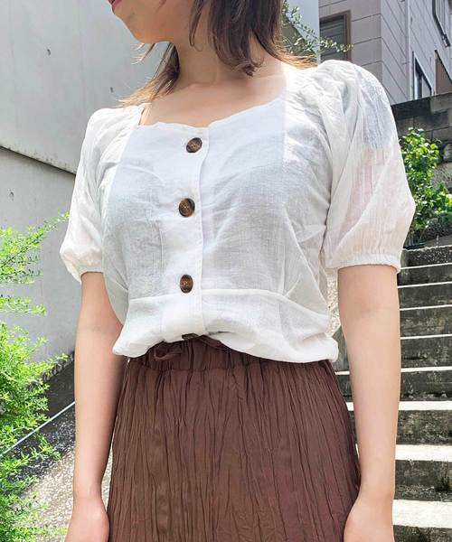 STYLEBLOCK（スタイルブロック）の「楊柳スクエアネックブラウス（シャツ/ブラウス・レディース・ブラック/オフホワイト/グリーン/モカ・M）」の2枚目の写真