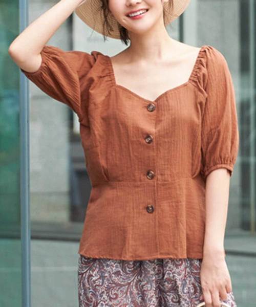 STYLEBLOCK（スタイルブロック）の「楊柳スクエアネックブラウス（シャツ/ブラウス・レディース・ブラック/オフホワイト/グリーン/モカ・M）」の4枚目の写真