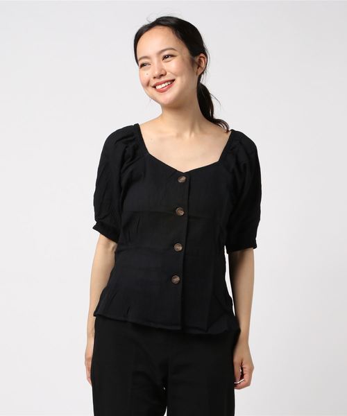 STYLEBLOCK（スタイルブロック）の「楊柳スクエアネックブラウス（シャツ/ブラウス・レディース・ブラック/オフホワイト/グリーン/モカ・M）」の7枚目の写真