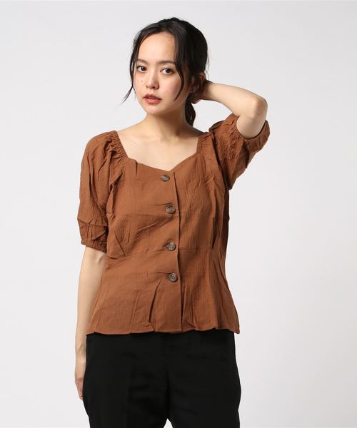 STYLEBLOCK（スタイルブロック）の「楊柳スクエアネックブラウス（シャツ/ブラウス・レディース・ブラック/オフホワイト/グリーン/モカ・M）」の8枚目の写真