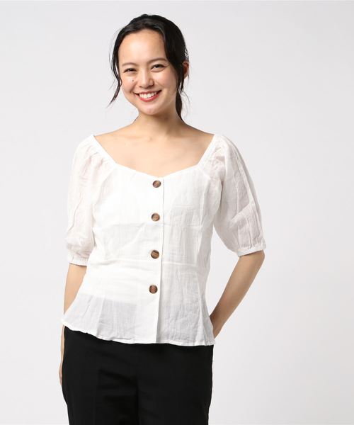 STYLEBLOCK（スタイルブロック）の「楊柳スクエアネックブラウス（シャツ/ブラウス・レディース・ブラック/オフホワイト/グリーン/モカ・M）」の9枚目の写真