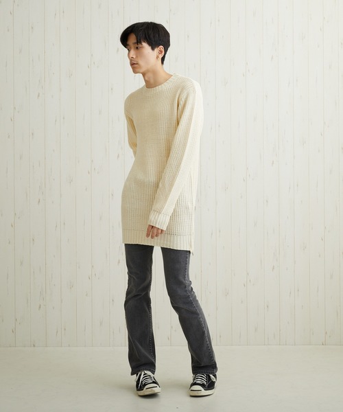 VIBGYOR(ヴィブジョー)の「VIBGYOR Select/畦編みロング丈モックネックニット(BL)(ニット/セーター・メンズ・ブラック/カーキ/アイボリー/杢グレー/ベージュ系その他/パープル系その他・MEDIUM/LARGE)」の22枚目の写真