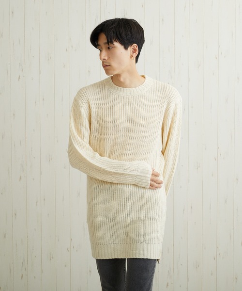 VIBGYOR(ヴィブジョー)の「VIBGYOR Select/畦編みロング丈モックネックニット(BL)(ニット/セーター・メンズ・ブラック/カーキ/アイボリー/杢グレー/ベージュ系その他/パープル系その他・MEDIUM/LARGE)」の20枚目の写真