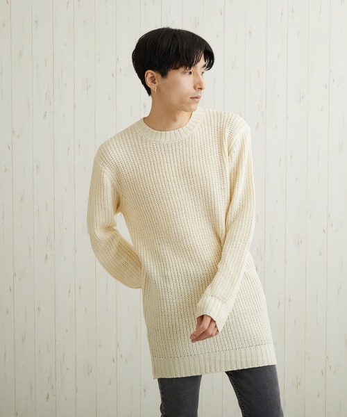 VIBGYOR(ヴィブジョー)の「VIBGYOR Select/畦編みロング丈モックネックニット(BL)(ニット/セーター・メンズ・ブラック/カーキ/アイボリー/杢グレー/ベージュ系その他/パープル系その他・MEDIUM/LARGE)」の19枚目の写真