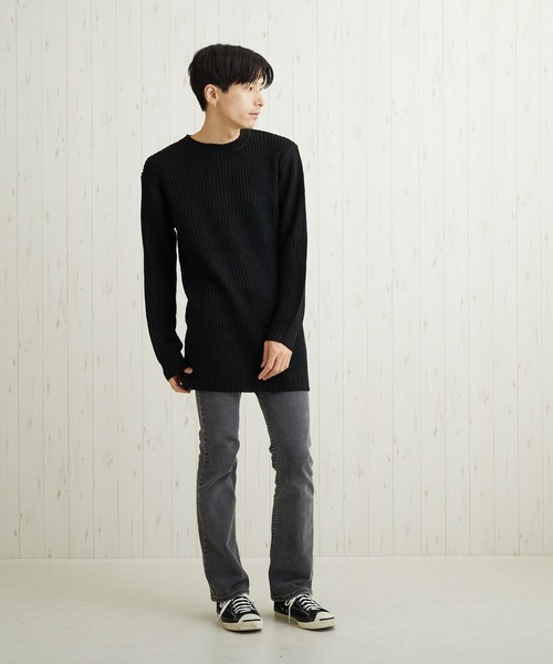 VIBGYOR(ヴィブジョー)の「VIBGYOR Select/畦編みロング丈モックネックニット(BL)(ニット/セーター・メンズ・ブラック/カーキ/アイボリー/杢グレー/ベージュ系その他/パープル系その他・MEDIUM/LARGE)」の16枚目の写真