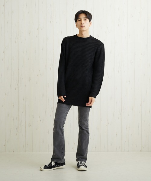 VIBGYOR(ヴィブジョー)の「VIBGYOR Select/畦編みロング丈モックネックニット(BL)(ニット/セーター・メンズ・ブラック/カーキ/アイボリー/杢グレー/ベージュ系その他/パープル系その他・MEDIUM/LARGE)」の18枚目の写真