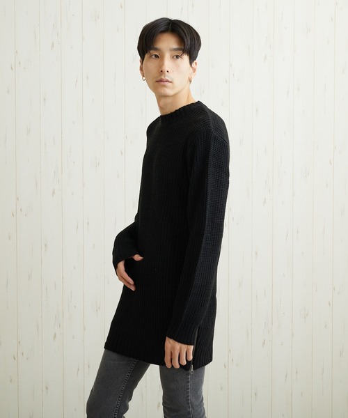 VIBGYOR(ヴィブジョー)の「VIBGYOR Select/畦編みロング丈モックネックニット(BL)(ニット/セーター・メンズ・ブラック/カーキ/アイボリー/杢グレー/ベージュ系その他/パープル系その他・MEDIUM/LARGE)」の15枚目の写真