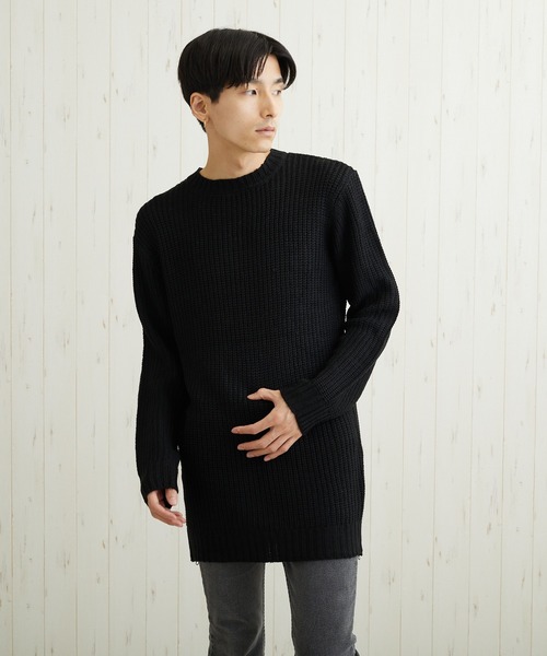 VIBGYOR(ヴィブジョー)の「VIBGYOR Select/畦編みロング丈モックネックニット(BL)(ニット/セーター・メンズ・ブラック/カーキ/アイボリー/杢グレー/ベージュ系その他/パープル系その他・MEDIUM/LARGE)」の13枚目の写真
