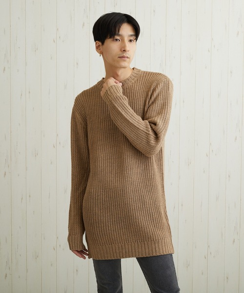 VIBGYOR(ヴィブジョー)の「VIBGYOR Select/畦編みロング丈モックネックニット(BL)(ニット/セーター・メンズ・ブラック/カーキ/アイボリー/杢グレー/ベージュ系その他/パープル系その他・MEDIUM/LARGE)」の9枚目の写真