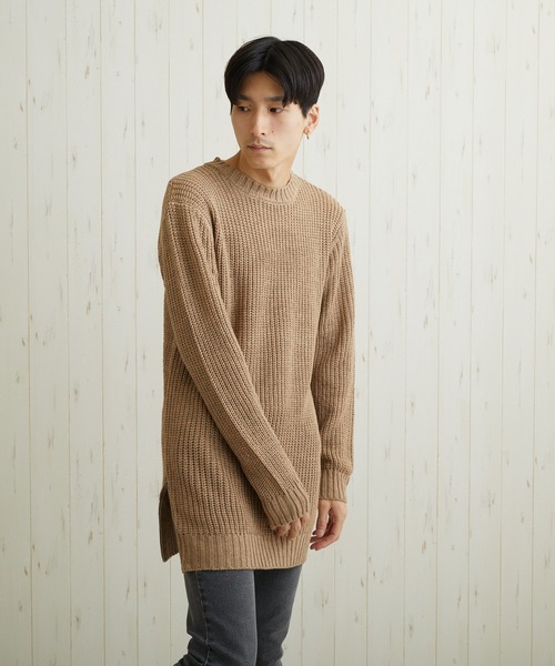 VIBGYOR(ヴィブジョー)の「VIBGYOR Select/畦編みロング丈モックネックニット(BL)(ニット/セーター・メンズ・ブラック/カーキ/アイボリー/杢グレー/ベージュ系その他/パープル系その他・MEDIUM/LARGE)」の8枚目の写真