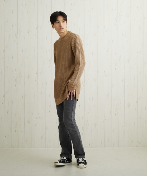 VIBGYOR(ヴィブジョー)の「VIBGYOR Select/畦編みロング丈モックネックニット(BL)(ニット/セーター・メンズ・ブラック/カーキ/アイボリー/杢グレー/ベージュ系その他/パープル系その他・MEDIUM/LARGE)」の12枚目の写真