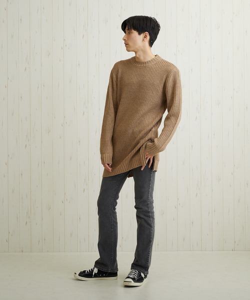 VIBGYOR(ヴィブジョー)の「VIBGYOR Select/畦編みロング丈モックネックニット(BL)(ニット/セーター・メンズ・ブラック/カーキ/アイボリー/杢グレー/ベージュ系その他/パープル系その他・MEDIUM/LARGE)」の11枚目の写真