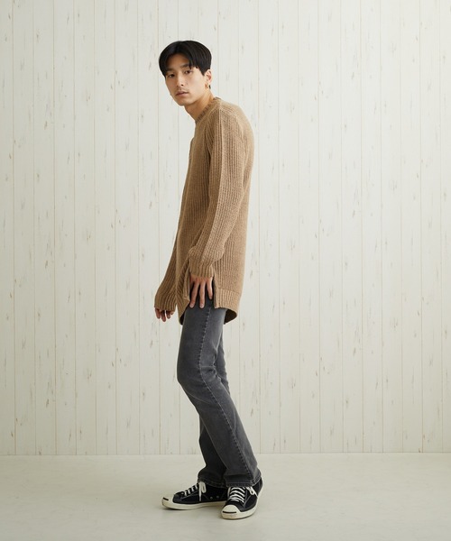 VIBGYOR(ヴィブジョー)の「VIBGYOR Select/畦編みロング丈モックネックニット(BL)(ニット/セーター・メンズ・ブラック/カーキ/アイボリー/杢グレー/ベージュ系その他/パープル系その他・MEDIUM/LARGE)」の10枚目の写真