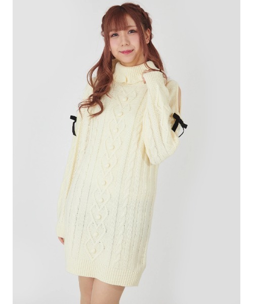 Ank Rouge アンクルージュ の ハートケーブル肩開きニットワンピース ワンピース Wear