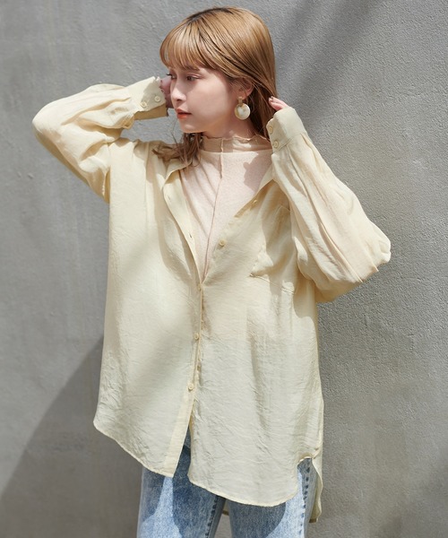 one after another NICE CLAUP（ワンアフターアナザーナイスクラップ）の「プチハイネックシアーインナー（Tシャツ/カットソー・レディース・ブラウン/グリーン/ピンクベージュ・FREE）」の3枚目の写真