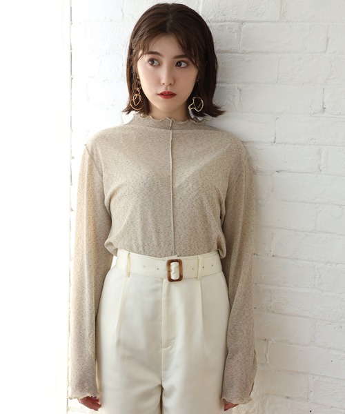 one after another NICE CLAUP（ワンアフターアナザーナイスクラップ）の「プチハイネックシアーインナー（Tシャツ/カットソー・レディース・ブラウン/グリーン/ピンクベージュ・FREE）」の2枚目の写真